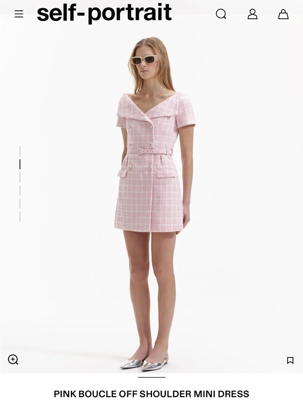 Self-Portrait Pink Bouclé Off-Shoulder Mini Dress